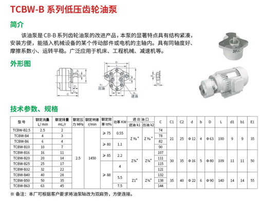 TCBW-B系列低壓齒輪油泵