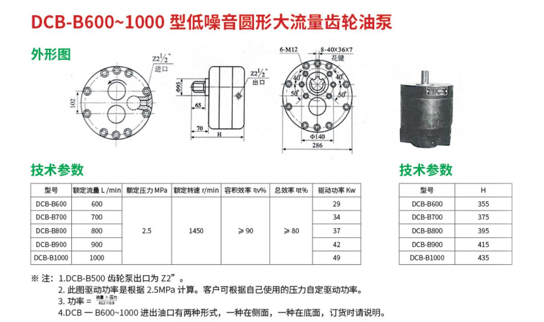DCB-B600~1000型低噪音圓形大流量齒輪油泵