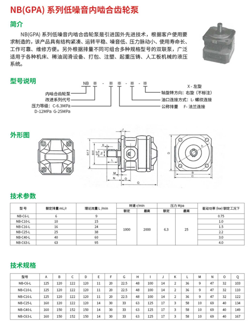 NB（GPA）系列低噪音內(nèi)嚙合齒輪泵